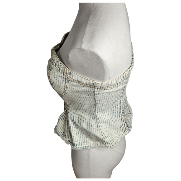 NWT Pilcro Cream and Gray Strapless Button-Down Blouse. Anthropolgie - Picture 6 of 9